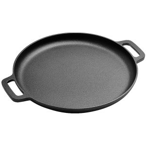 [UEB Mall]30cm Cast Iron Skillet Pan with Dual Handles Pancake Pizza Pan Steak Pork Chicken Cooking Pot Kitchen Outdoor BBQ Grill
