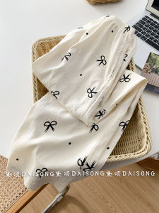 กางเกงนอนผ้าไหมคอตตอนสำหรับผู้หญิง กางเกงขายาวลำลองสำหรับใส่อยู่บ้าน กางเกงขายาวสำหรับใส่อยู่บ้านสำหรับผู้หญิงที่ตั้งครรภ์ ฤดูใบไม้ผลิ ฤดูใบไม้ร่วง ฤดูหนาว