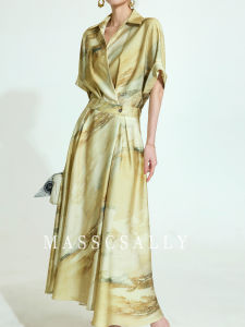 MASSCSALLY | Sophisticated Gradient Print Shirt Dress Women Summer Slim Fit Vinegar Fiber