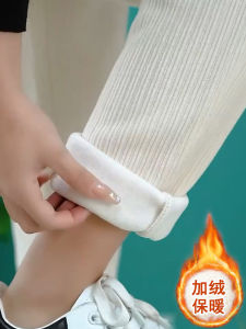 กางเกงขายาวทรงหลวมเอวสูงสำหรับผู้หญิง ทรงเข้ารูป บุขนแกะหนา ฤดูใบไม้ร่วง/ฤดูหนาว กางเกงขายาวทรงเดนิมสำหรับผู้หญิง