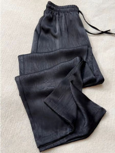 PAIBOLI | Acetate Satin Drawstring Waist Wide Leg Casual Pants Women Summer New Style Elastic Waist Black Colorful Plus Size Straight Fit
