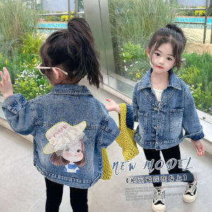 Girls Spring Autumn Denim Jacket Childrens Fashionable Top Cotton Blend Casual Style Single Button Closure Coat for Ages 2-14