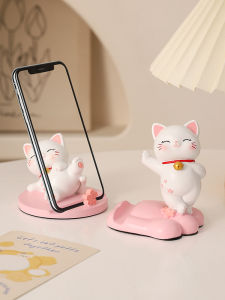 Cute Creative Cat Phone Stand Desktop Decoration Office Decor Good Gift for Friends Resin Material Cartoon Style Animal Shaped