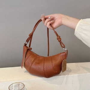 Womens Bag 2024 Popular New Arrival Trendy Fashion Genuine Leather Special-Interest Design Shoulder Bag Internet Celebrity Crossbody Croissant