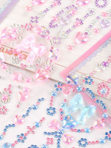Bows Wind Chimes 3D Bracelet Heart Diamond Relief Stickers Kids Baby Girl Journal Decoration Stickers