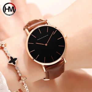 Hannah Martin Lady Watch Fashion Simple Japan Quartz Movement Watch Leather Strap Clock Women Analog Waterproof Wrist Watch