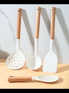 Food Grade Silicone Cooking Utensils with Wooden Handle Heat Resistant Kitchenware Non Stick Household Cooking Tools