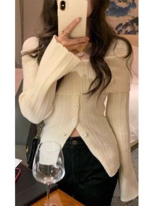 HUOLISI | Off-Shoulder Elegant Slimming Long Sleeve Knit Sweater