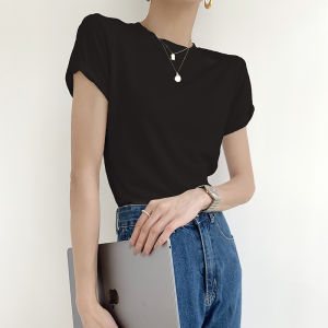 New 2025 Womens round Neck Short Sleeve T-Shirt Loose Fit Pure Cotton Simple Versatile Slimming Top Summer White Crew Neck Overhead