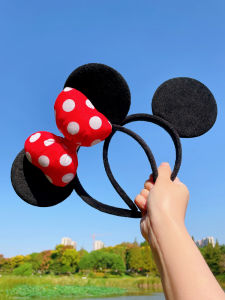 Mickey Mouse Plush Hairband Large Ear Bowknot Headband Garden Theme Party Accessory Minnie Polka Dot Headwear for Adults