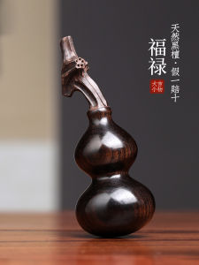 Black Ebony Wood Gourd Decorative Figurine Handmade Dragon Year Lucky Animal Head Gourd Handle Small Pendant Blessing for Daily Use