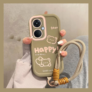 Oppo K11 Silicone Phone Case with Lanyard Creative Graffiti Bear Design Full Cover Protection Anti-Fall Soft Shell Fashionable Minimalist Trend for Women