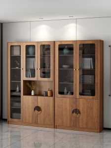 HESHIBOYA | Solid Wood Integrated New Chinese Style Glass Door Storage Unit