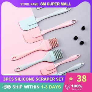 【3Pcs Per Set 】Cream Silicone Scraper DIY Bread Cake Butter Spatula Mixer Oil Brush Kitchen Non-stick Home Baking Tools Accessories