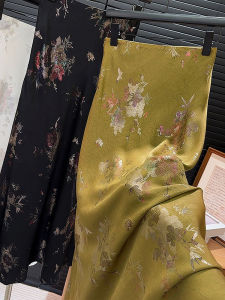 New Chinese Style Half Skirt Womens Acetate Satin Embroidery Elegant Long Wrap around Slimming Fish Tail Skirt High Waist A-Line