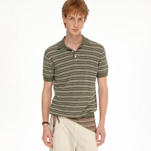 MADWITCH | Vintage Linen Stripe Polo Shirt