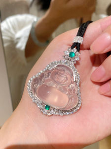 Natural Agate Large Belly Buddha Necklace Womens Pure Silver High-End Sense Surrounding Mount Buddha Pendant Leibei Buddha Sweater Chain Ice