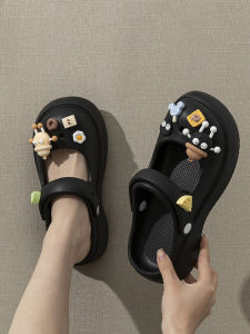 Peach-Seal Nữ Mùa Hè 2024 Mới Holo Mocasins Đế Dày Đi Biển Cho Bước-Bàn Đạp Phong Cách Dành Cho Thanh Niên Với Họa Tiết Hoạt Hình