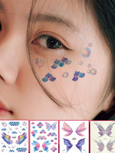 Laser Butterfly Rhinestone Stickers Fish Scale Temporary Tattoo Patches Face Makeup Eye Makeup Patches Purple Children Wings