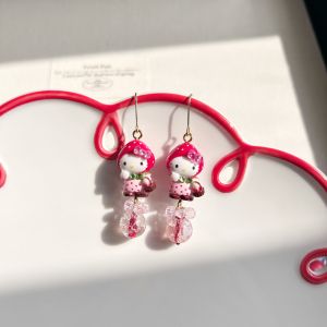 Strawberry Kitty Cute Sweet Girl Fresh East Gate Diamond Sparkling Ear Clip-On Earrings Korean Style Mixed Material Jewelry