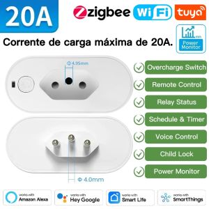 Ổ Cắm Thông Minh WiFi/Zigbee3.0 Tuya Brazil 16/20A Có Chức Năng Giám Sát Điện Năng Điều Khiển Bằng Giọng Nói Tương Thích Với Google Home Alexa Điều Khiển Từ Xa Qua Ứng Dụng Smart Life
