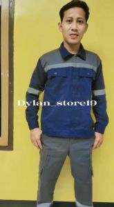 Atasan Safety Kombinasi 2 Warna Kemeja two tone Wearpack Safety Baju Kerja Lengan Panjang Kombinasi Setelan Kemeja panjang kombinasi
