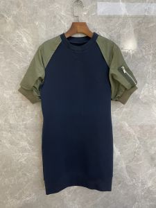 Fog Sacai Dress Spring/Summer Normcore Silm Puff Sleeves Patchwork Pocket Zipper Space Cotton Half Sleeve Dress