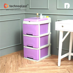 Lemari Plastik Tempat Penyimpanan Junior Drawer with Window 3 Stack