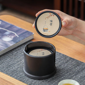 Retro Water Absorbent Coaster Heat Insulation Ceramic Mats High-Grade round Kung Fu Tea Utensils Cup Saucer with Storage Box