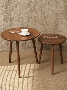 โต๊ะกาแฟไม้เนื้อแข็งสไตล์โมเดิร์นขนาดเล็ก โต๊ะรองโซฟา โต๊ะกาแฟแบบกลม โต๊ะกาแฟสไตล์อเมริกัน โต๊ะกาแฟแบบผสม