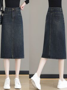 High Waist A-Line Denim Mini Skirt for Women Spring Fashion 2025 New Style Slimming Vintage Split Step-In Mid-Length Skirt
