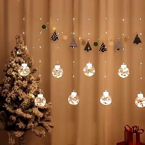 Dây đèn LED nháy rèm banh cầu tuyết nhiều icon trang trí khác nhau trong mỗi quả banh - Dây dài 3 mét - 10 quả Điện 220v