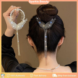 Korean Angel Wings Tassel Hair Bun Buckle Hairpin Head Ponytail Buckle Hairgrips Elegant Pearl Crystal Hair Claw Clip