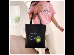 Thick Double Layer Zipped Canvas Printed Eco Oxford Tote Bag Korean Style Large Tuition Casual Carry Shopping