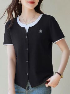 HUAXUNRAN | Middle-aged Short Sleeve Square Shoulder T-shirt Loose Large Size