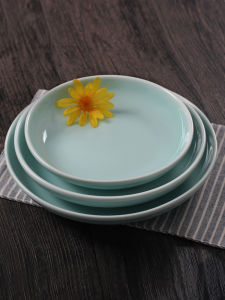 Rongqiu Ceramic Deep Dish Salad Plate Dinnerware Hotel Style Microwave Safe Blue Porcelain Western Cuisine Fruit Tray