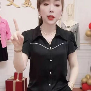 เสื้อเชิ้ตแขนสั้นผู้หญิงหลวมๆ ดีไซน์ดอกไม้ ทรงหลวมๆ แฟชั่นฤดูร้อน ทรงเข้ารูป ทรงเข้ารูป เสื้อเชิ้ตคอโปโล