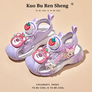 KUOBURENSHENG | New Summer Strawberry Bear Kick-Proof Covered Toes Sandals Anti-Slip Princess Shoes For Girls
