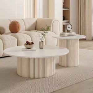 Modern Minimalist Living Room Rock Board Coffee Table Creamy White round Small Tea Table Compact Network Famous Short Table