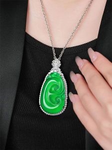 Vising Large Satisfied Peace Pendant Necklace Agate Jadeite Gift Equivalent to Emerald Lucky Charm Chinese Style Jewelry