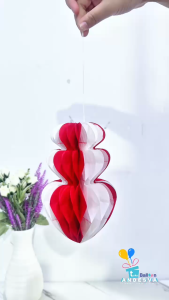 Lampion Lipat Love Merah Putih Dirgahayu 17 Agustus Dekorasi Gantungan HUT RI Honey comb Pompom Hati