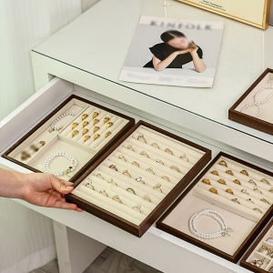 1pc Walnut wood grain jewelry box jewelry storage tray store counter display tray used for rings necklaces earrings