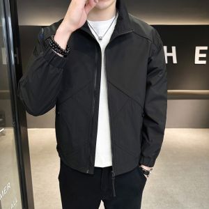 ROMON | Lormen Mens Casual Short Jacket Trendy Windproof Outdoor Workwear Zipper High Collar Spring Autumn Fashion City Style Polyester Fiber