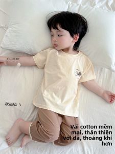 MiiOW | Bộ đồ ngủ cotton nguyên chất mùa hè thoáng khí không dính mồ hôi tay ngắn quần short bảy điểm đồ ngủ trẻ em trai và gái mặc ở nhà