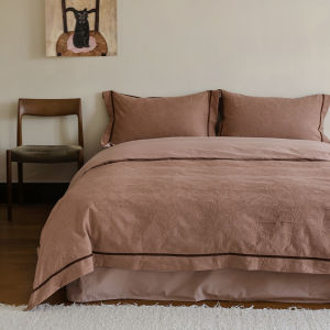 ชุดเครื่องนอนผ้านุ่มสบายขอบกว้างแนวอาร์ตๆ M ชุด4ชิ้นลายดอกไม้แจ็คการ์ดวินเทจผ้าฝ้ายแท้ซักน้ำได้คอตตอน