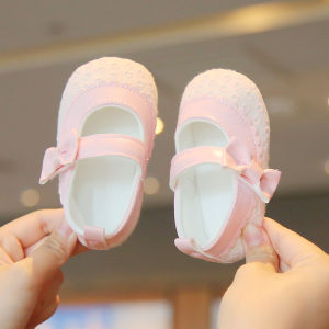 Spring Autumn Soft Bottom Baby Girl Shoes Lace Butterfly Knot Embroidered Single Shoes Walking Outdoor Anti-slip Slip-on Cotton