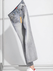 dreambox | Washed Retro Light Blue Stretch Straight Fit Casual Pants