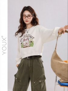 YOUXIANG | Áo Hoodie Nữ In Hình Chó Dáng Rộng Mới Thu Ngắn