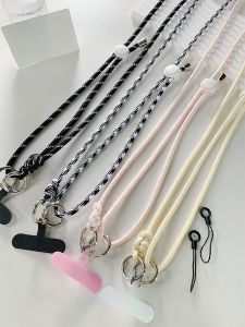 Black & Off-White Khaki Nylon Mobile Phone Lanyard Crossbody Can Back Creative Clip Gasket Mobile Phone Charm Long Adjustable