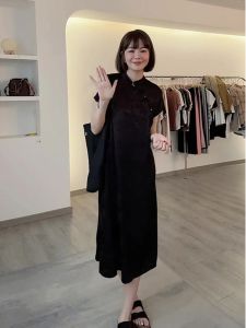 Elegant New Chinese Style Hepburn Inspired Reformed Qipao Mini Dress Summer High Fashion Retro Beautiful Womens Dress